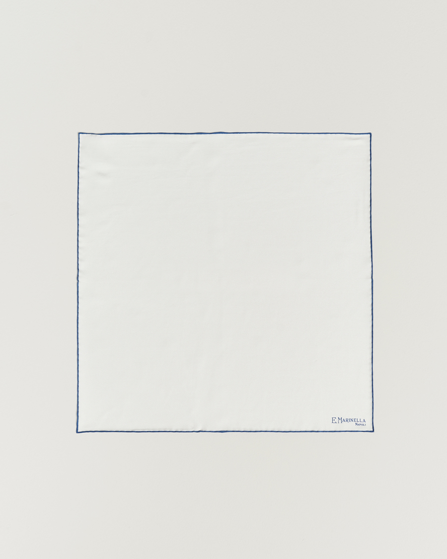 Herren | E. Marinella Silk Pocket Square White/Blue | E. Marinella | Silk Pocket Square White/Blue