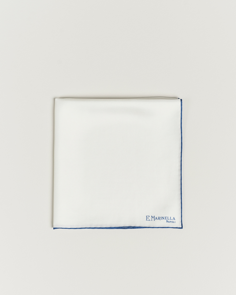 Herren | E. Marinella Silk Pocket Square White/Blue | E. Marinella | Silk Pocket Square White/Blue