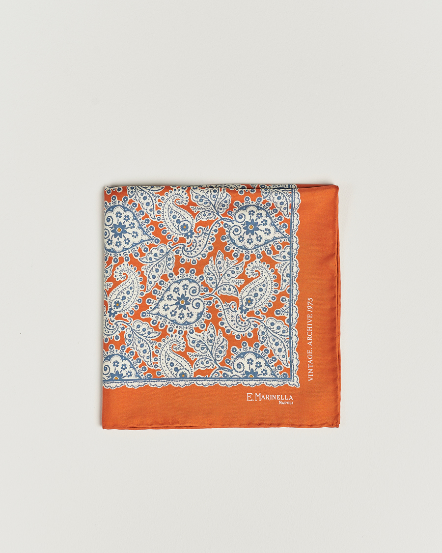 Herren | E. Marinella Paisley Silk Pocket Square Orange | E. Marinella | Paisley Silk Pocket Square Orange