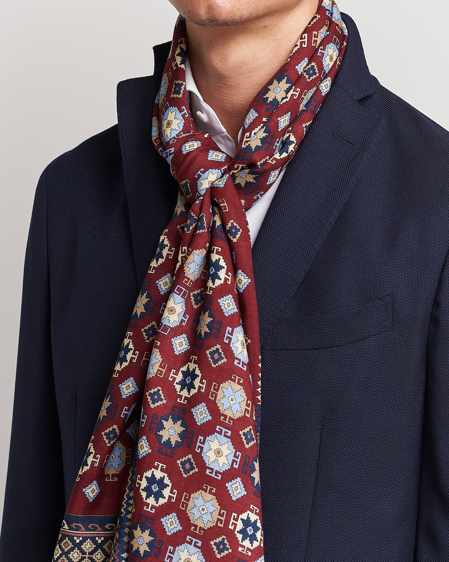 Herren | E. Marinella Wool/Silk Printed Scarf Burgundy | E. Marinella | Wool/Silk Printed Scarf Burgundy