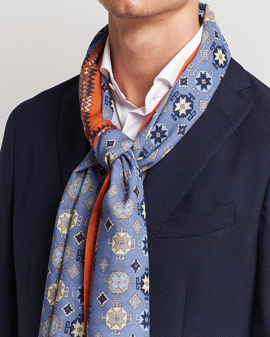 Herren | E. Marinella Wool/Silk Printed Scarf Light Blue | E. Marinella | Wool/Silk Printed Scarf Light Blue