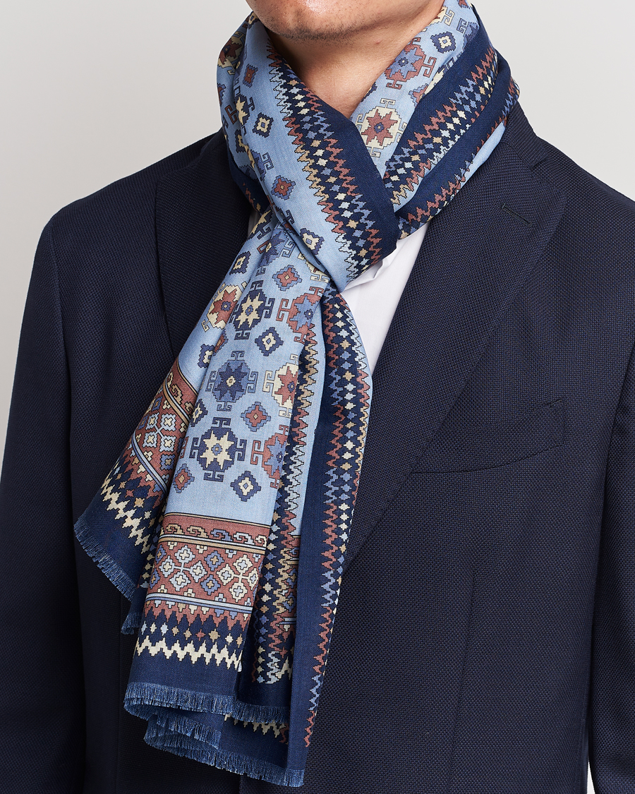 Herren | E. Marinella Wool/Silk Printed Scarf Navy/Light Blue | E. Marinella | Wool/Silk Printed Scarf Navy/Light Blue
