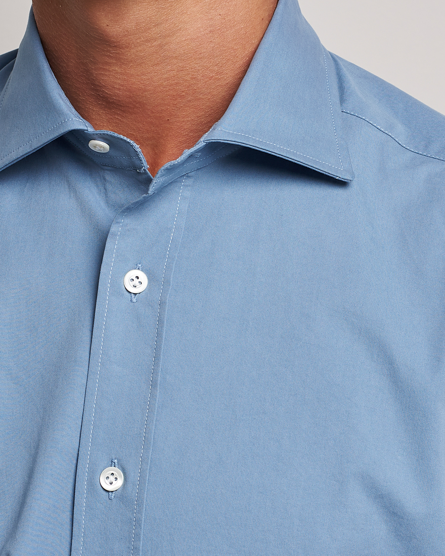 Herren | Hemden | Mazzarelli | Soft Twill Cotton Shirt Light Blue