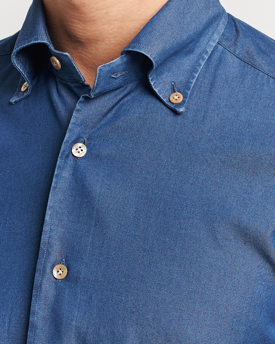 Herren | Hemden | Mazzarelli | Soft Button Down Denim Shirt Blue Wash