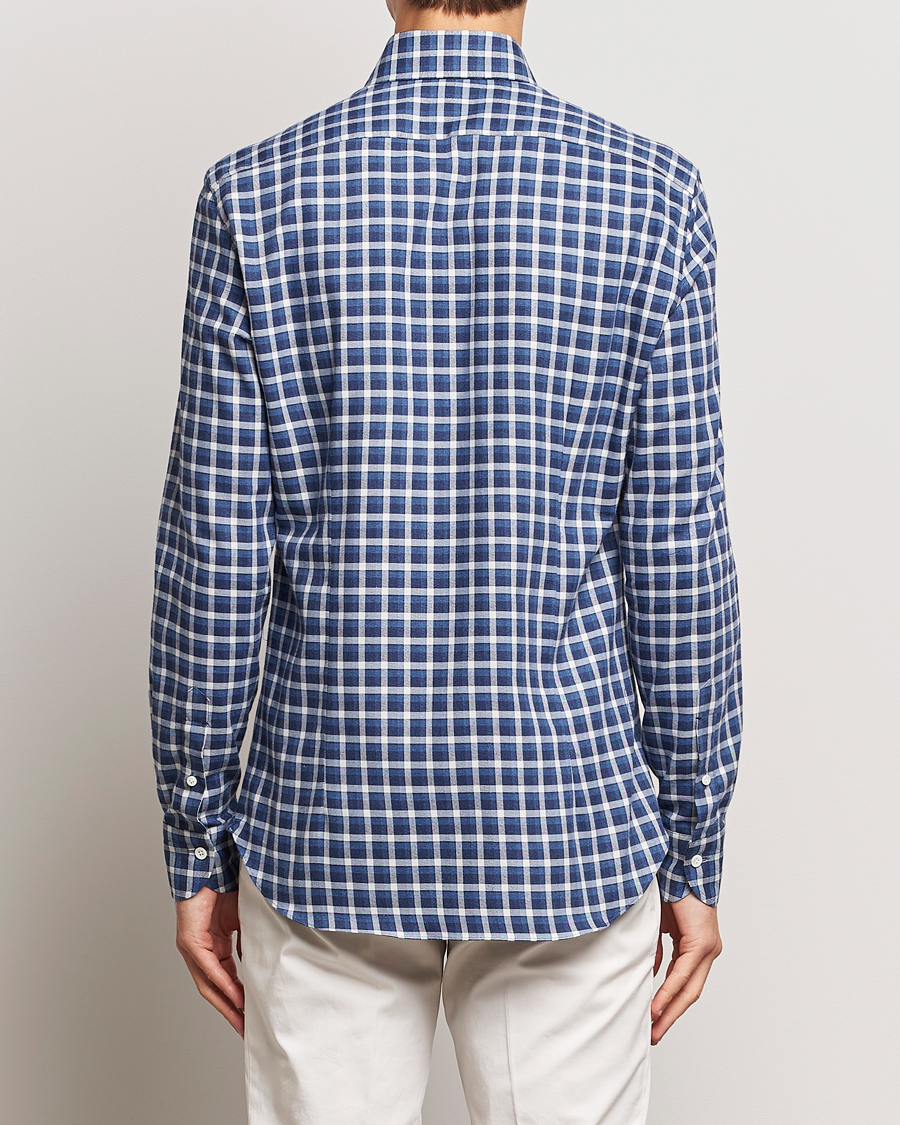 Herren | Hemden | Mazzarelli | Soft Button Down Flannel Shirt Dark Blue