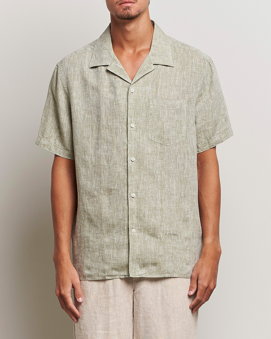 Herren | Hemden | J.Lindeberg | Reg Fit Linen Melange Short Sleeve Shirt Aloe
