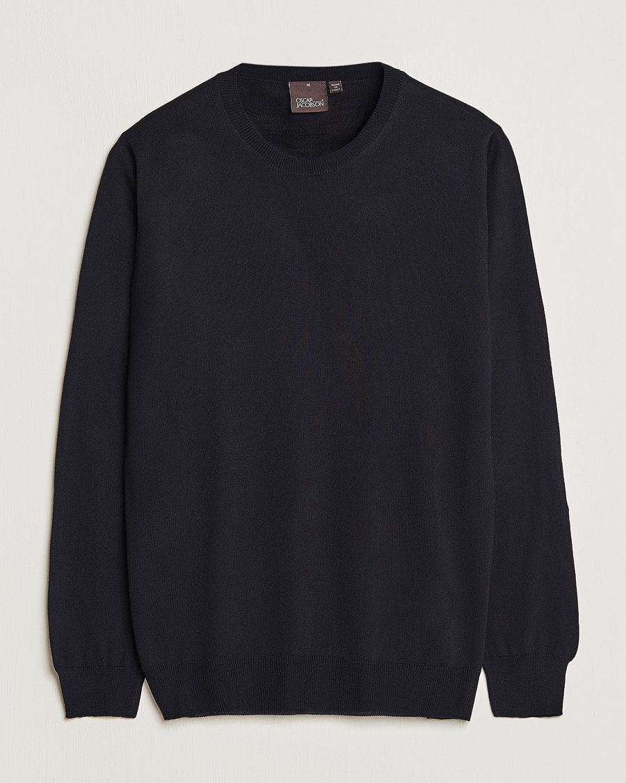 Herren | Pullover | Oscar Jacobson | Custer Merino Wool Roundneck Navy