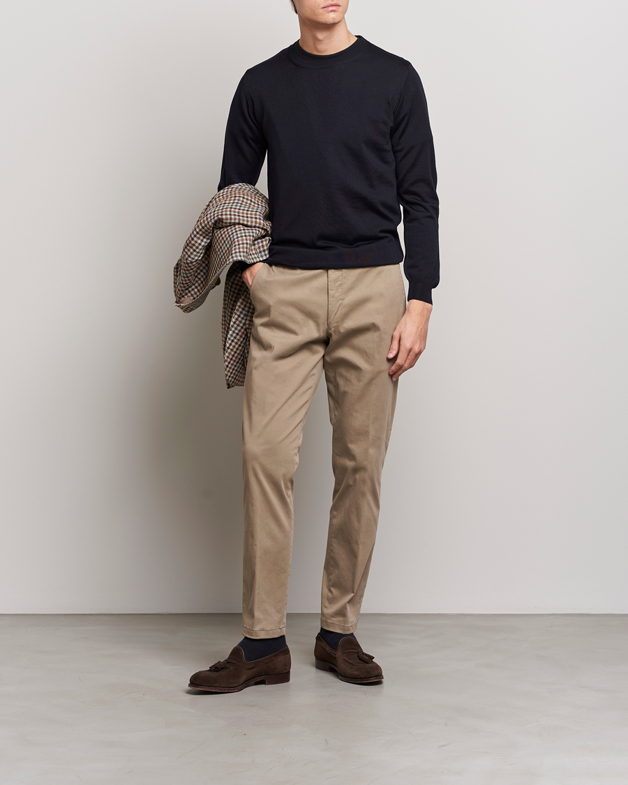 Herren | Pullover | Oscar Jacobson | Custer Merino Wool Roundneck Navy