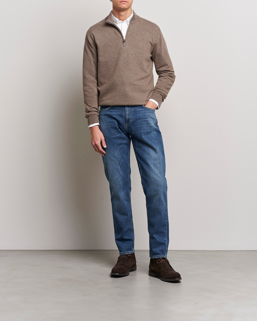 Herren | Pullover | Oscar Jacobson | Patton Wool Half-Zip Beige