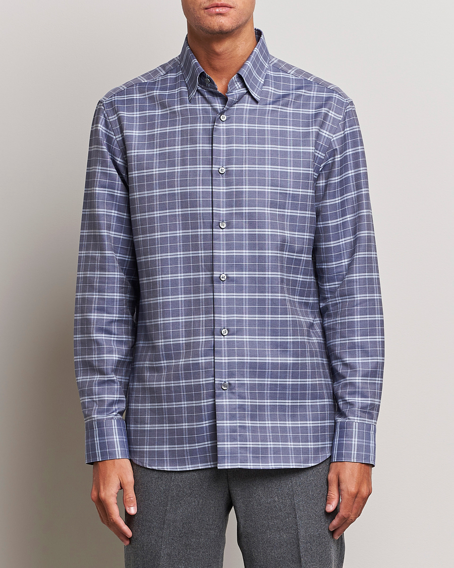 Herren | Hemden | Brioni | Slim Fit Check Flannel Shirt Dark Blue