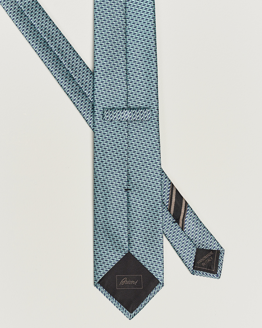 Herren | Brioni Geometrical Jacquard Silk Tie Teal | Brioni | Geometrical Jacquard Silk Tie Teal