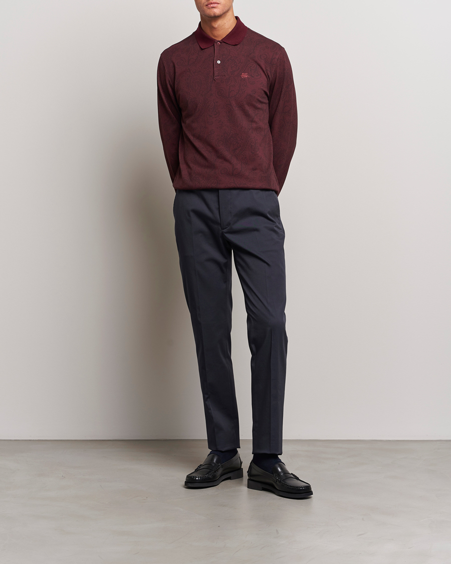 Herren | Pullover | Etro | Tonal Paisley Long Sleeve Polo Burgundy