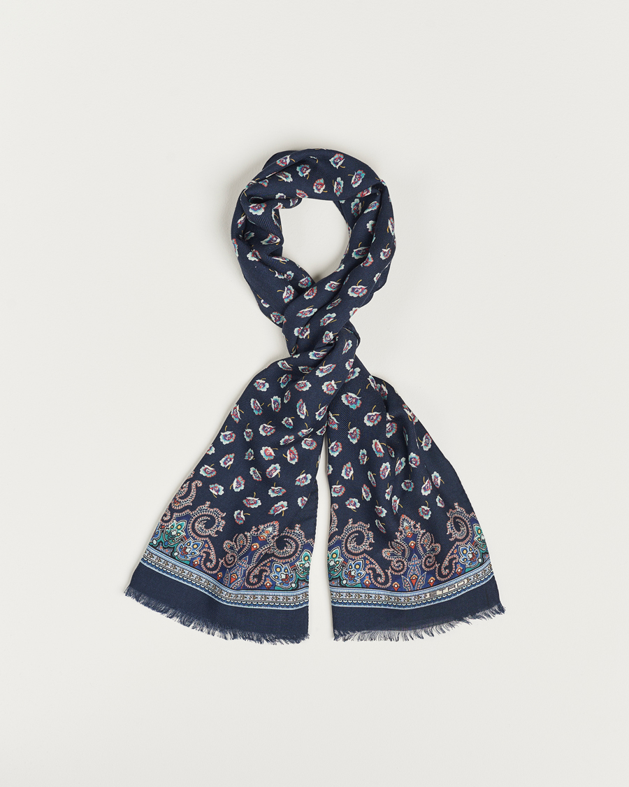 Herren | Etro Printed Wool/Silk Scarf Navy | Etro | Printed Wool/Silk Scarf Navy