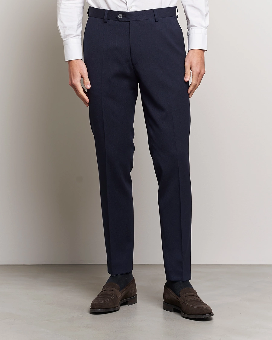 Herren | Business Casual | Oscar Jacobson | Denz Structured Wool Trousers Blue