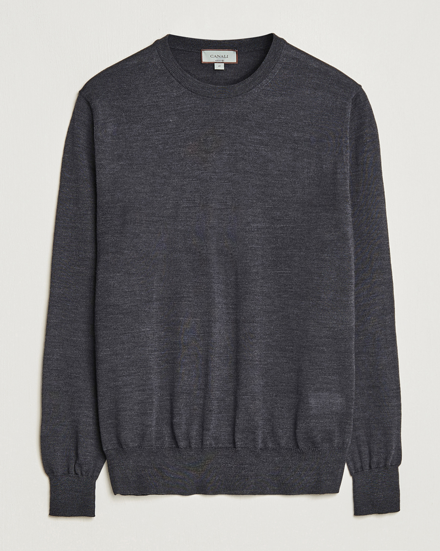 Herren | Pullover | Canali | Merino Wool Crew Neck Charcoal