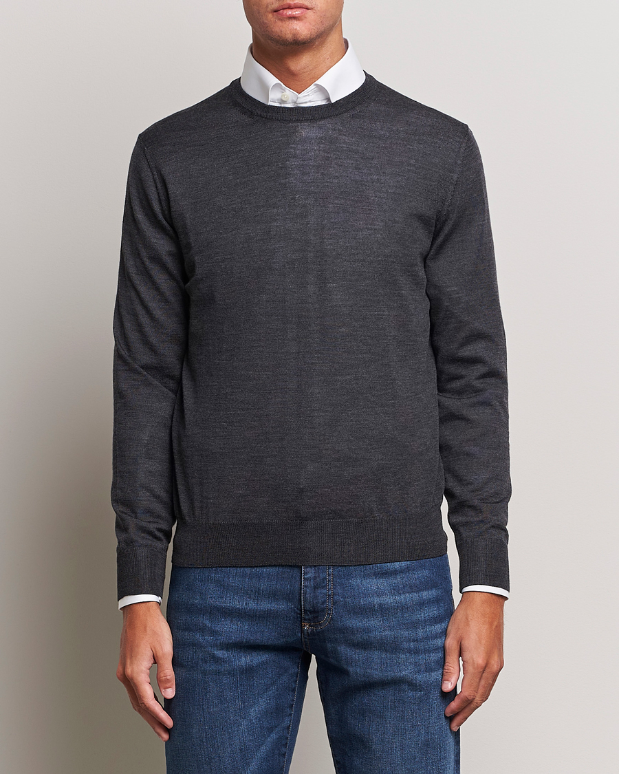Herren | Pullover | Canali | Merino Wool Crew Neck Charcoal