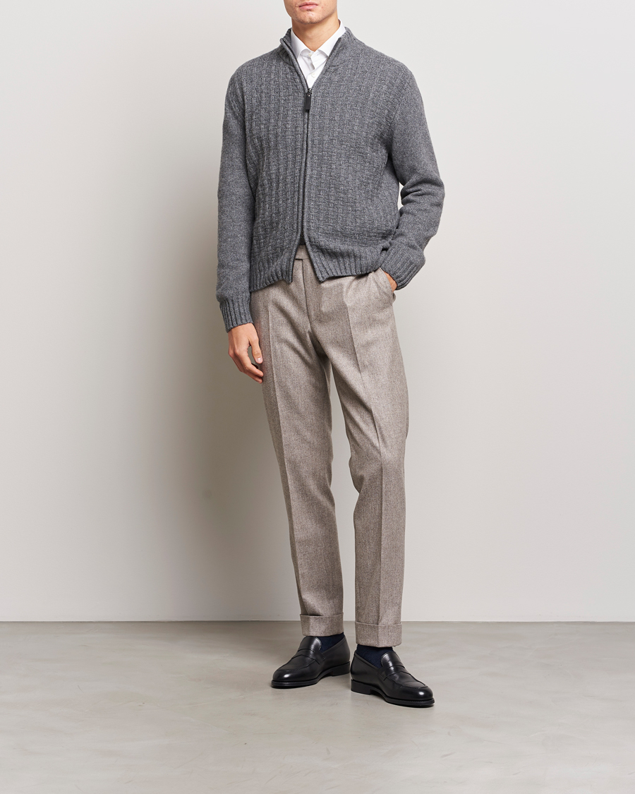 Herren | Pullover | Canali | Chunky Wool Cardigan Grey Melange