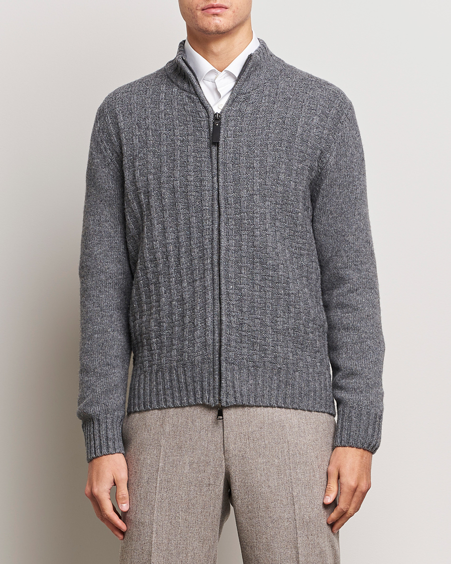 Herren | Pullover | Canali | Chunky Wool Cardigan Grey Melange