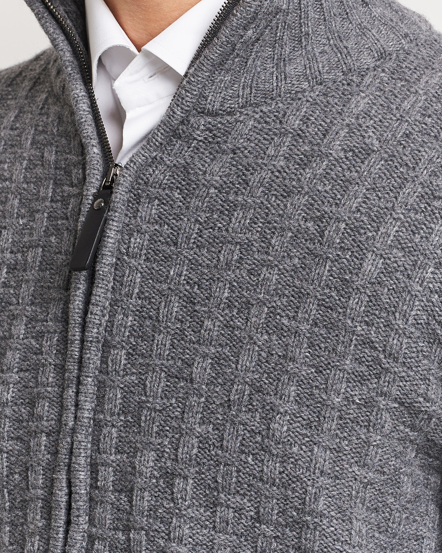 Herren | Pullover | Canali | Chunky Wool Cardigan Grey Melange
