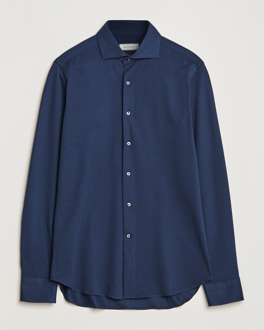 Herren | Hemden | Canali | Slim Fit Pique Shirt Navy