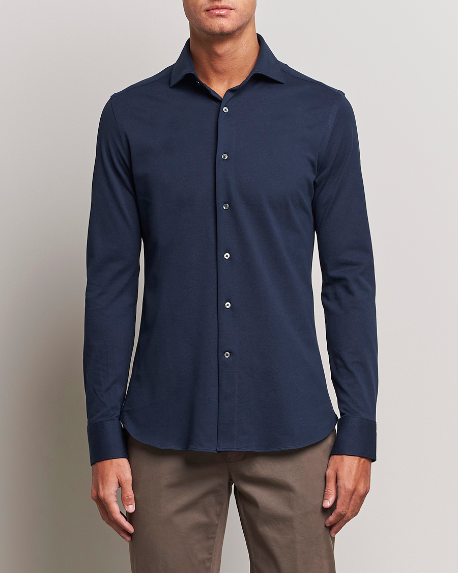 Herren | Hemden | Canali | Slim Fit Pique Shirt Navy