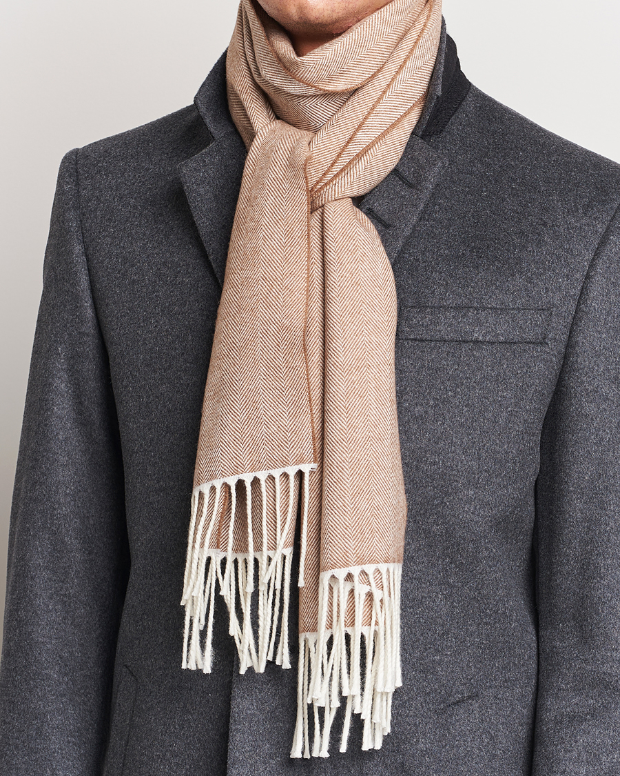 Herren | Canali Herringbone Wool Scarf Beige | Canali | Herringbone Wool Scarf Beige