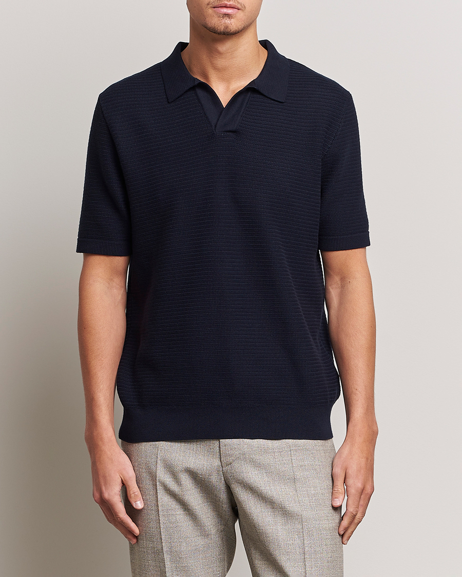 Herren | Kurzarm-Poloshirts | Sunspel | Knitted Polo Shirt Navy