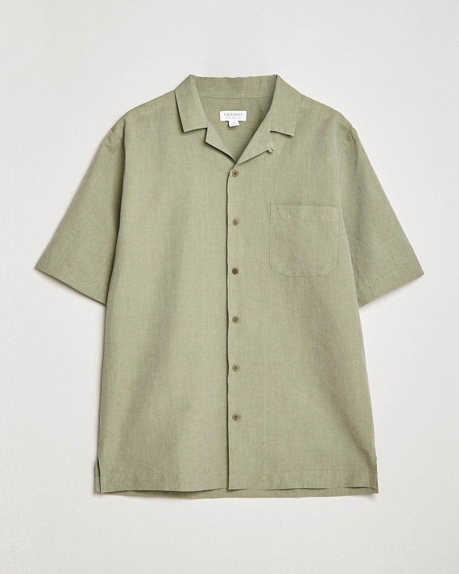 Herren | Hemden | Sunspel | Lightweight Cotton/Linen Resort Shirt Hunter Green