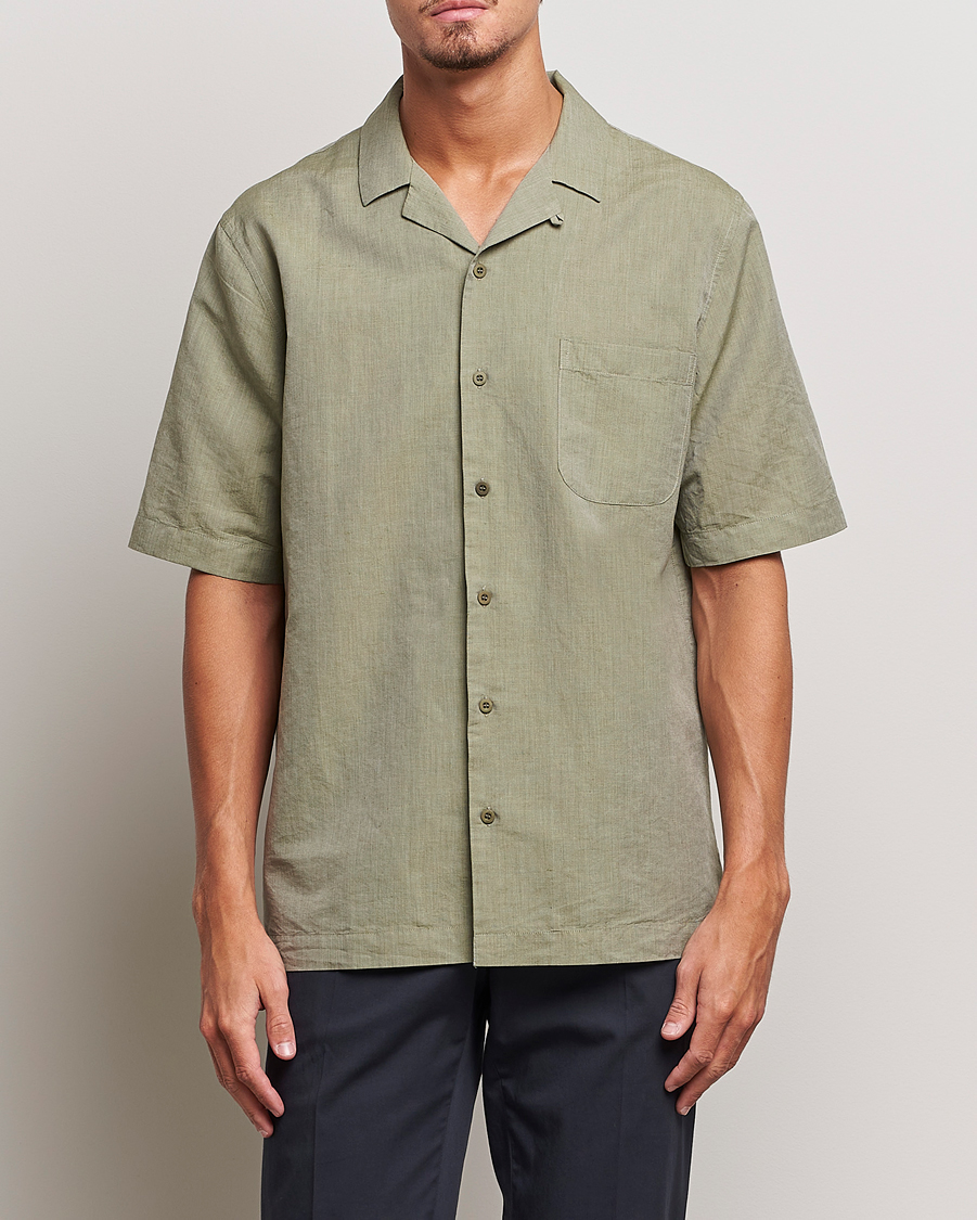 Herren | Hemden | Sunspel | Lightweight Cotton/Linen Resort Shirt Hunter Green