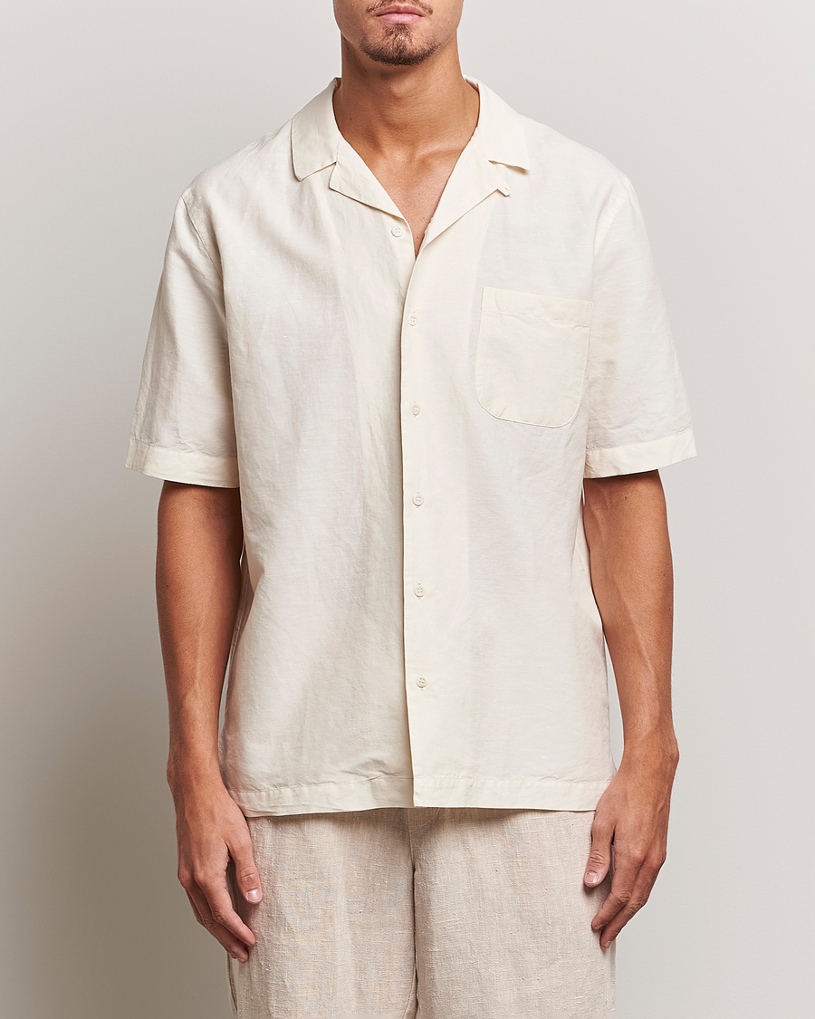 Herren | Hemden | Sunspel | Lightweight Cotton/Linen Resort Shirt Ecru
