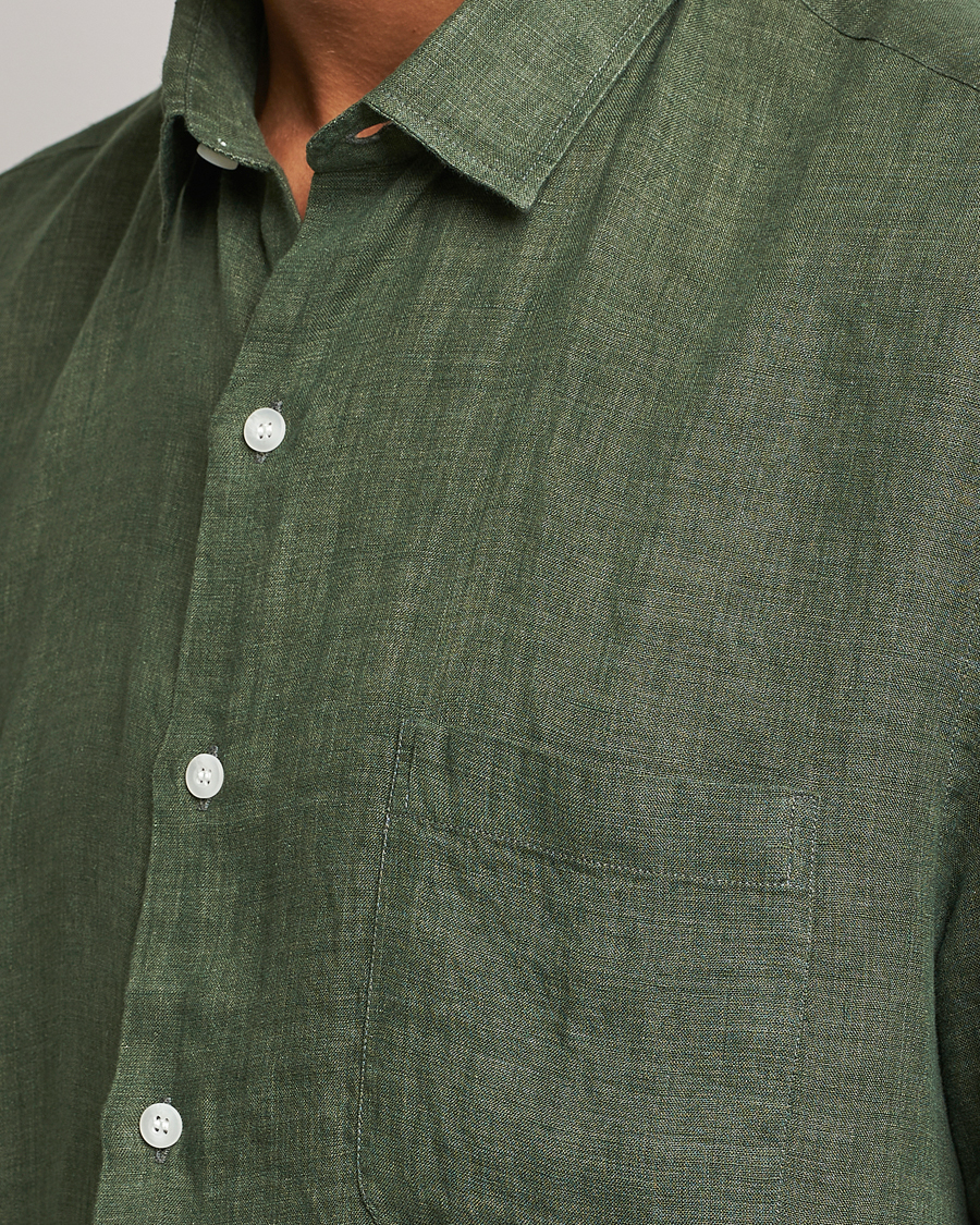Herren | Hemden | Sunspel | Short Sleeve Linen Shirt Hunter Green