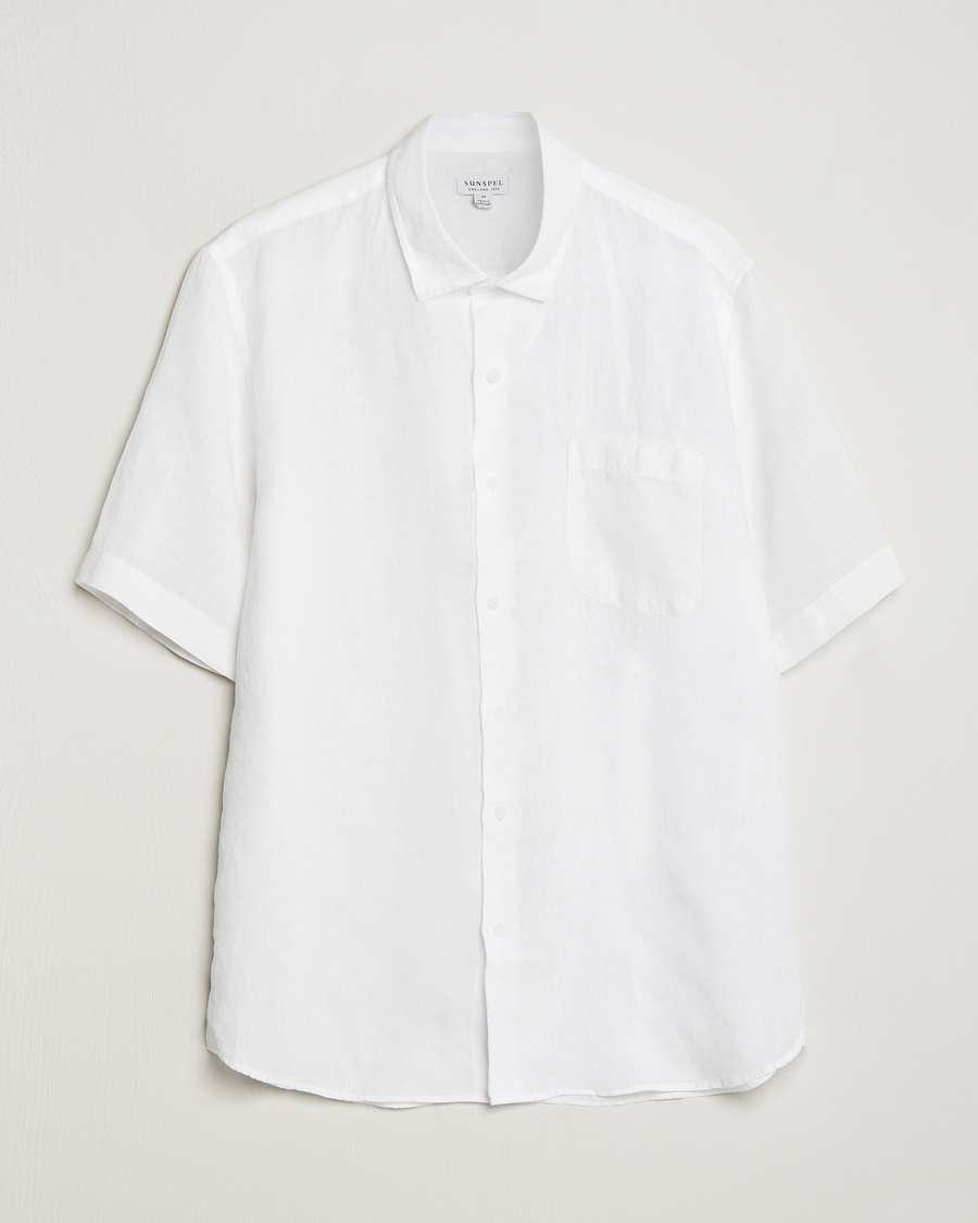 Herren | Hemden | Sunspel | Short Sleeve Linen Shirt White