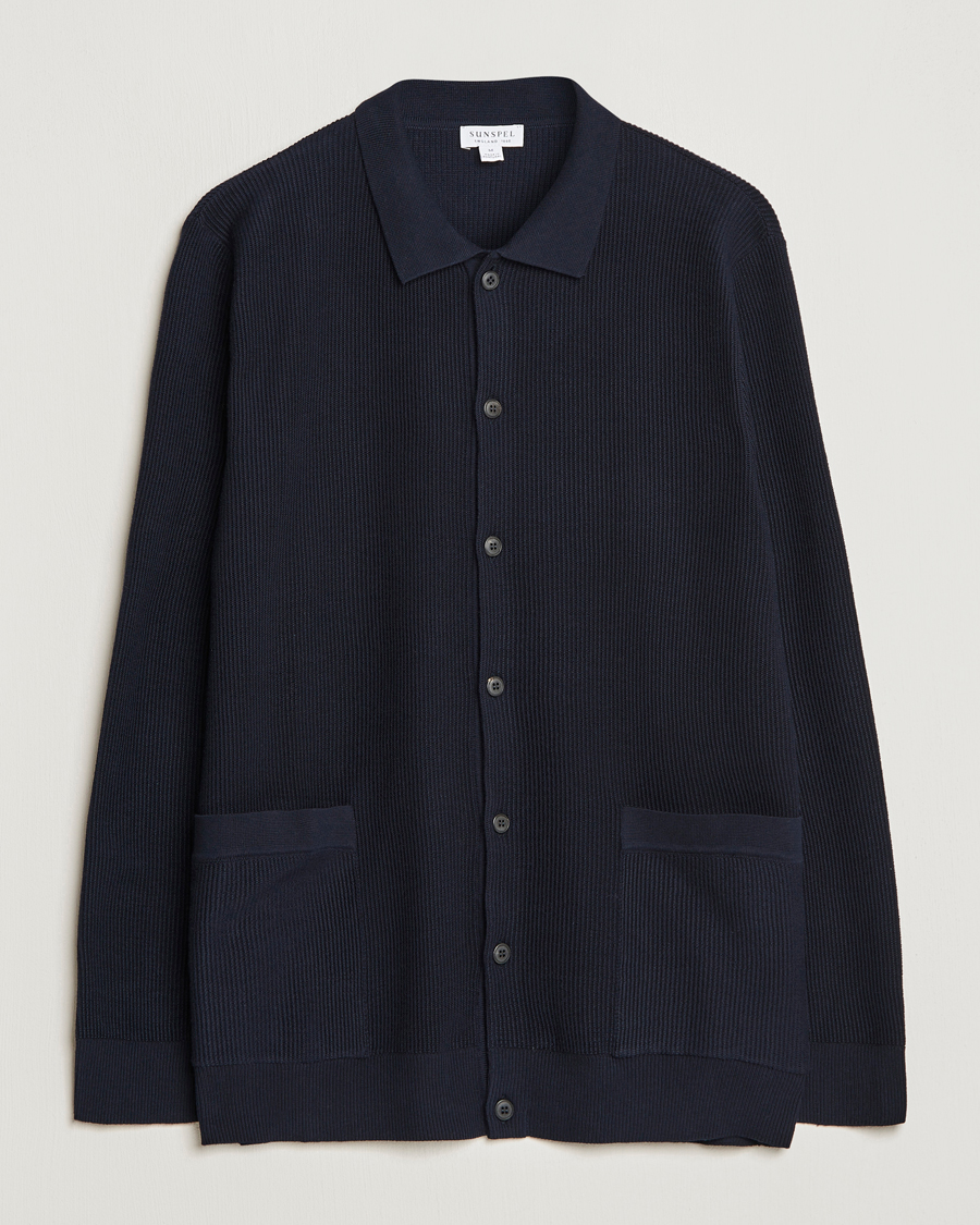 Herren | Pullover | Sunspel | Long Staple Cotton Knitted Jacket Navy