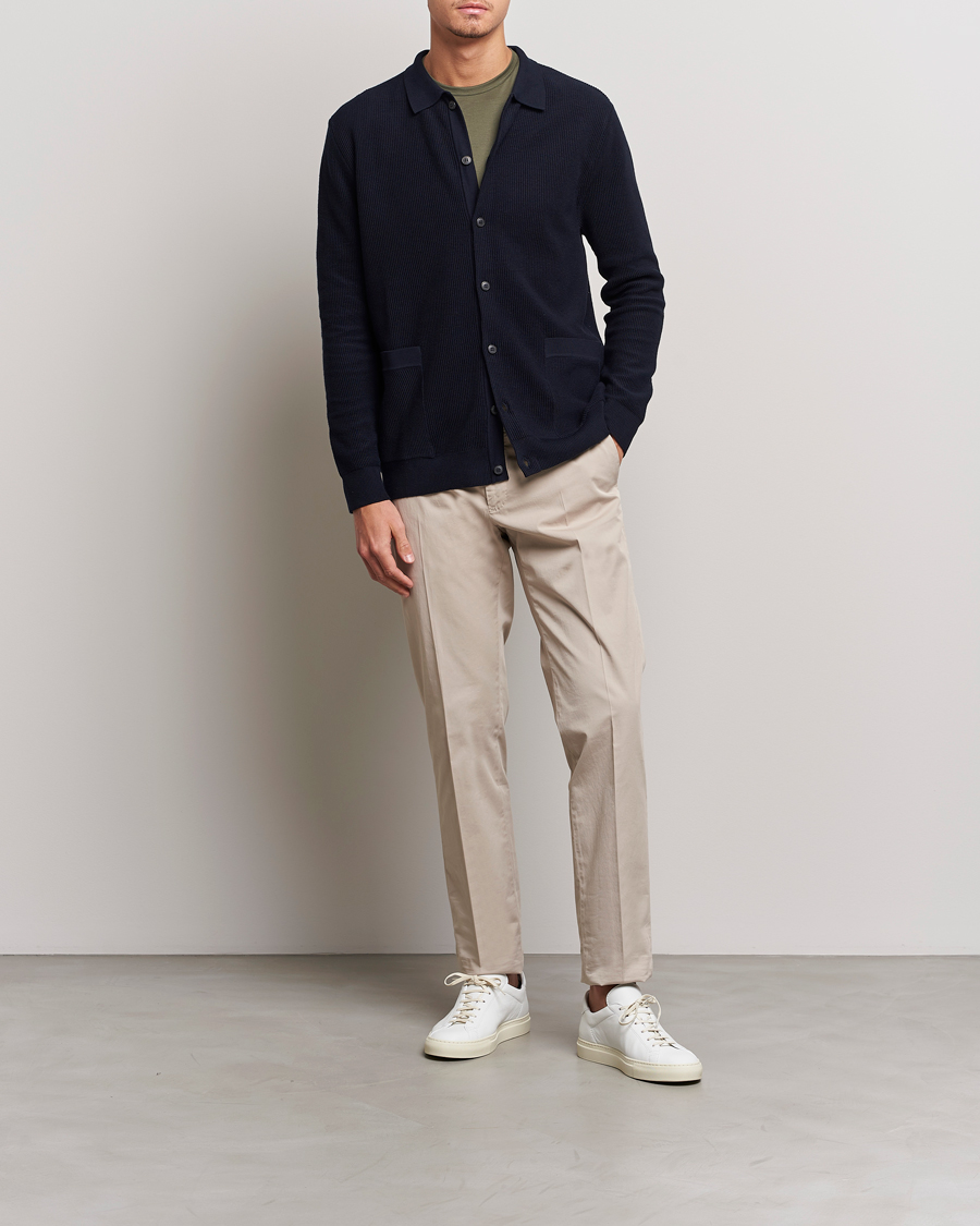 Herren | Pullover | Sunspel | Long Staple Cotton Knitted Jacket Navy