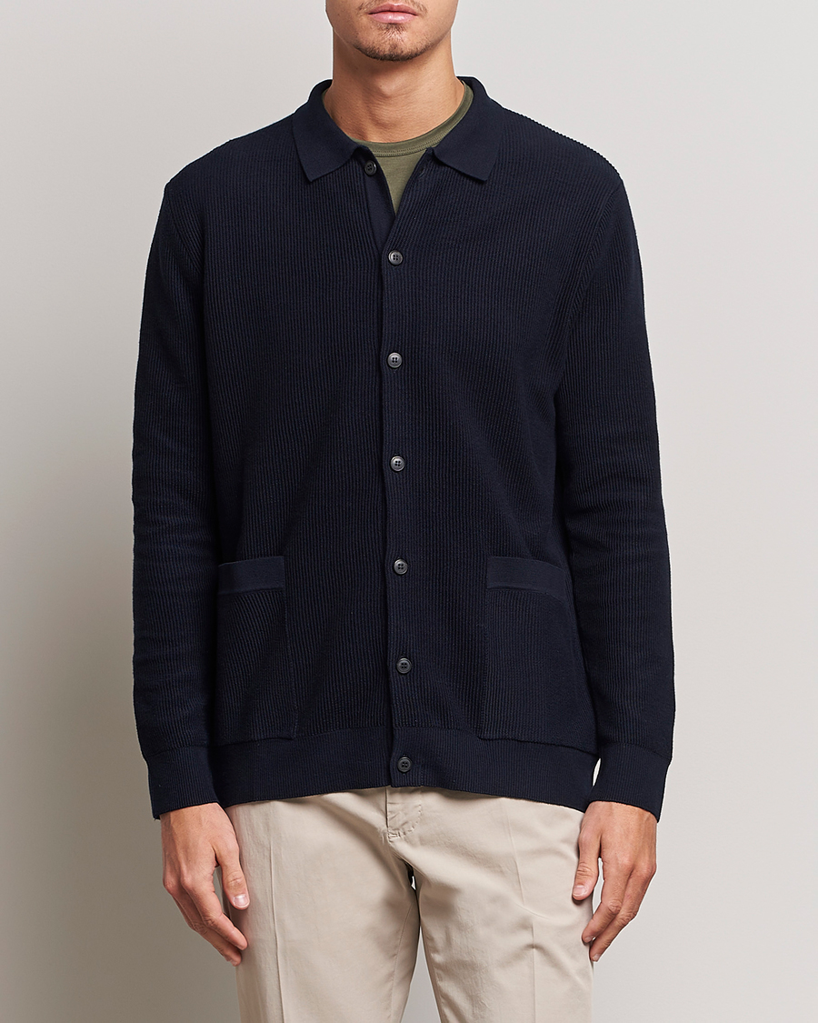 Herren | Pullover | Sunspel | Long Staple Cotton Knitted Jacket Navy