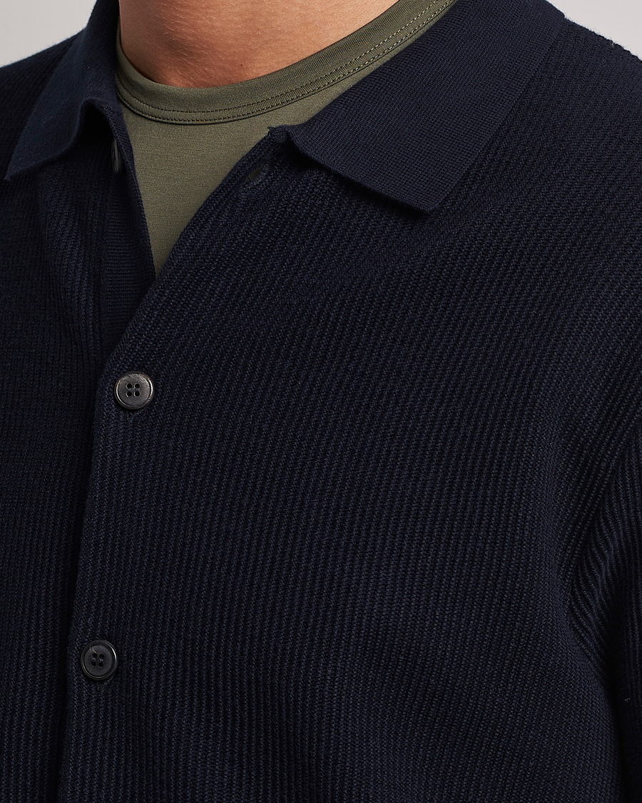 Herren | Pullover | Sunspel | Long Staple Cotton Knitted Jacket Navy