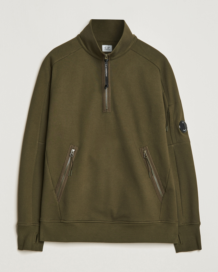 Herren | Pullover | C.P. Company | Diagonal Raised Fleece Half Zip Lens Sweatshirt Green