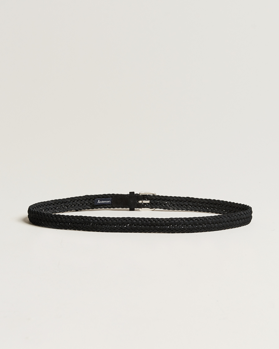 Herren | Anderson's Woven Suede Belt 2,5 cm Black | Anderson's | Woven Suede Belt 2,5 cm Black