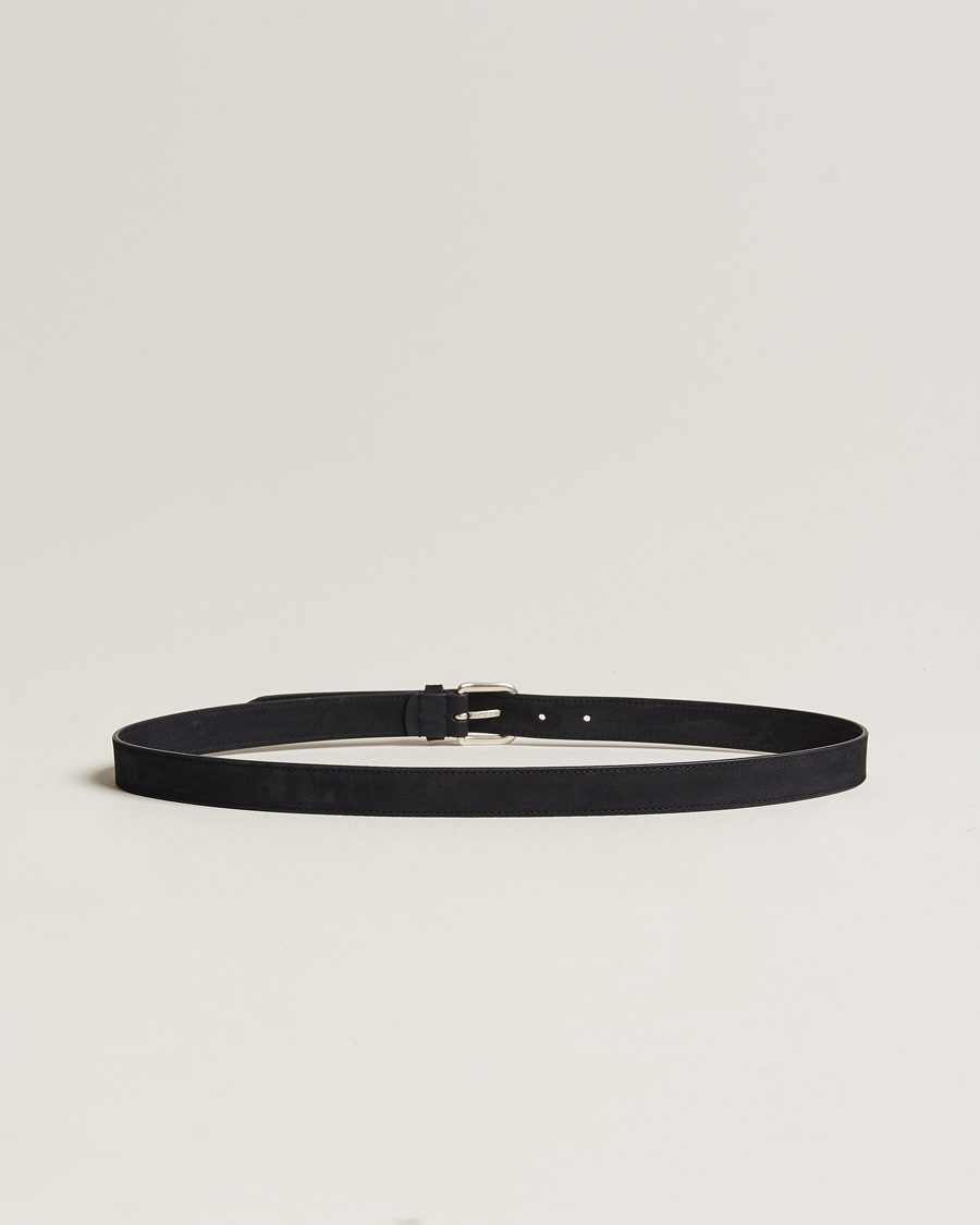 Herren | Anderson's Slim Stitched Nubuck Leather Belt 2,5 cm Black | Anderson's | Slim Stitched Nubuck Leather Belt 2,5 cm Black