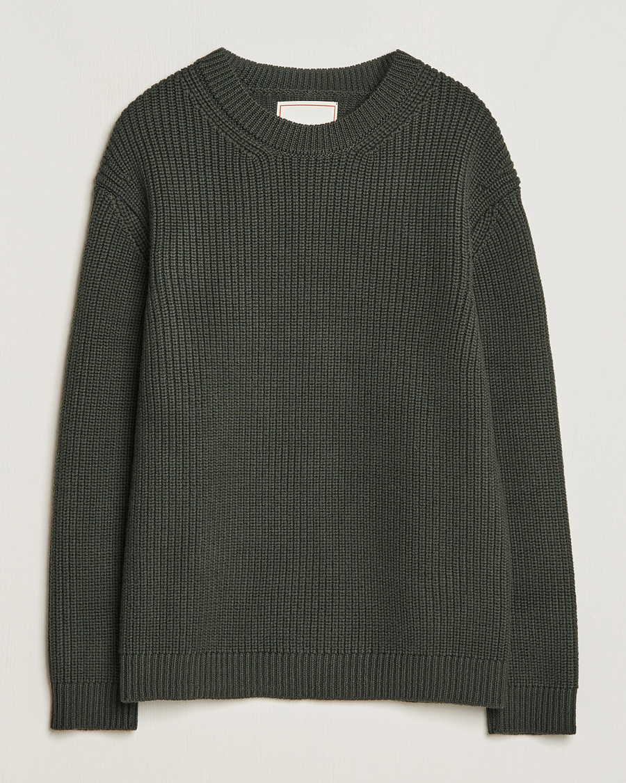 Herren | Pullover | Jeanerica | Paul Heavy Knitted Crew Neck Dark Green