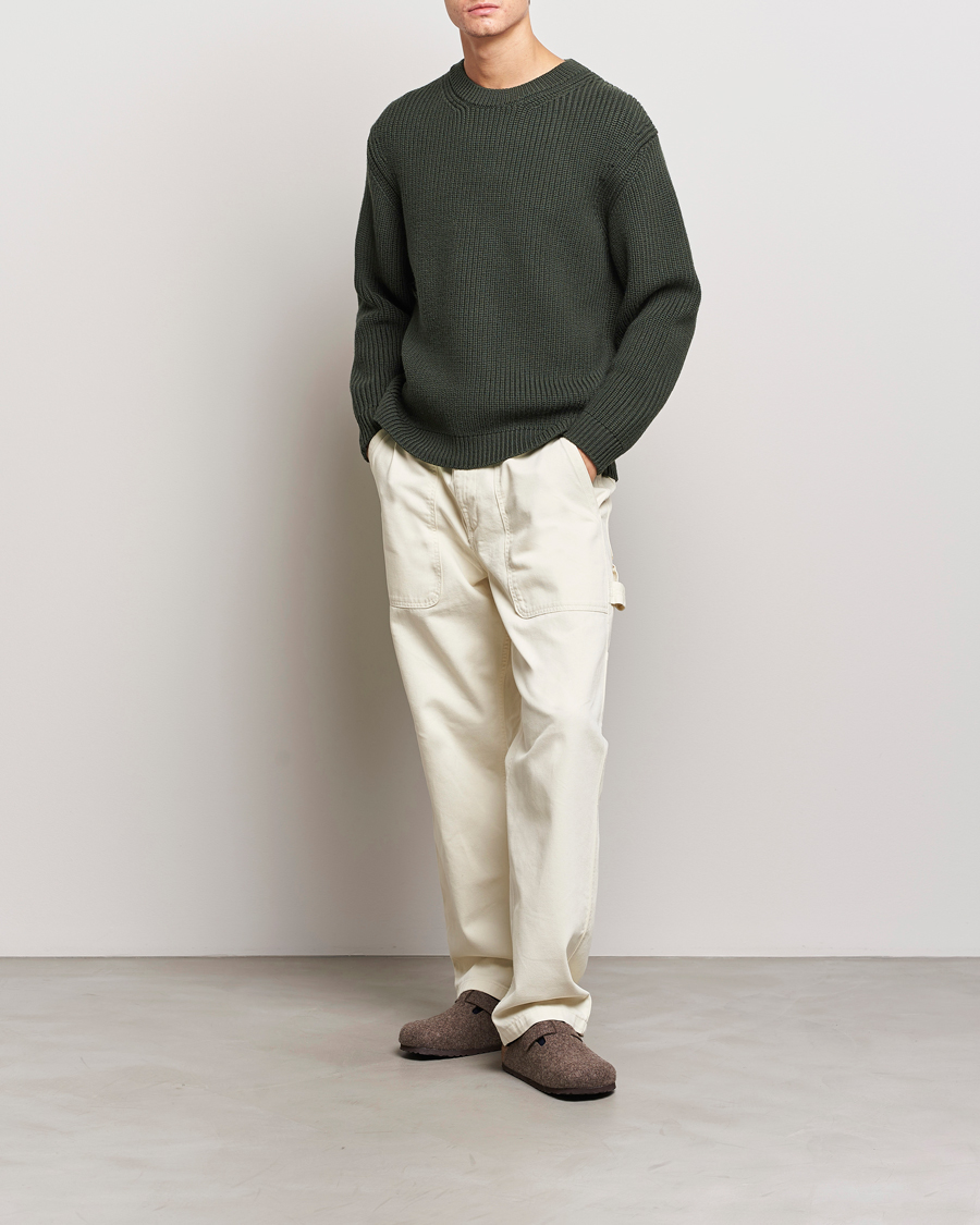 Herren | Pullover | Jeanerica | Paul Heavy Knitted Crew Neck Dark Green