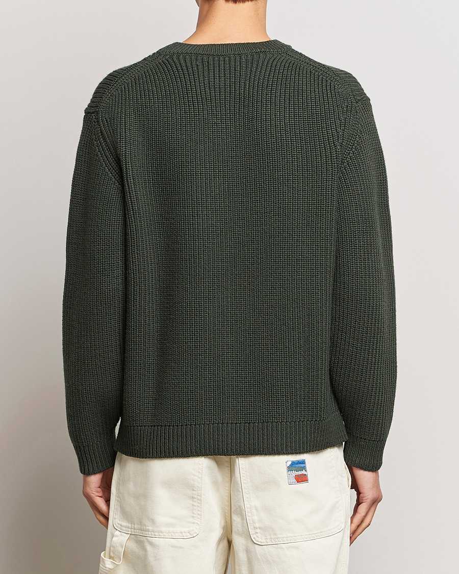 Herren | Pullover | Jeanerica | Paul Heavy Knitted Crew Neck Dark Green