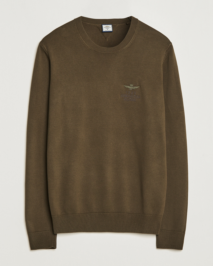 Herren | Pullover | Aeronautica Militare | Cotton Knitted Crew Neck Off Green