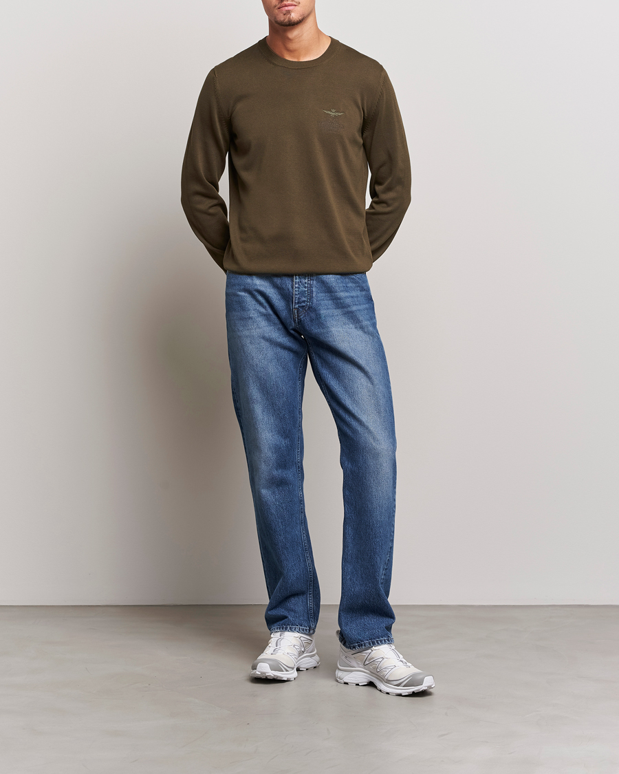 Herren | Pullover | Aeronautica Militare | Cotton Knitted Crew Neck Off Green