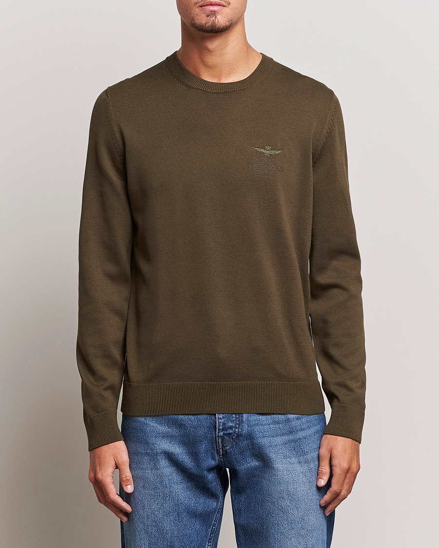 Herren | Pullover | Aeronautica Militare | Cotton Knitted Crew Neck Off Green