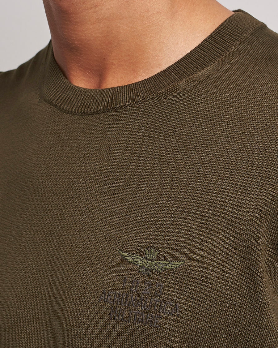 Herren | Pullover | Aeronautica Militare | Cotton Knitted Crew Neck Off Green