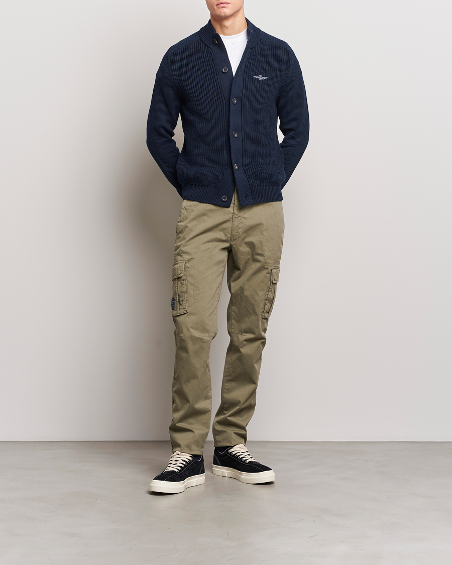 Herren | Pullover | Aeronautica Militare | Cotton Ribbed Knitted Cardigan Dark Blue