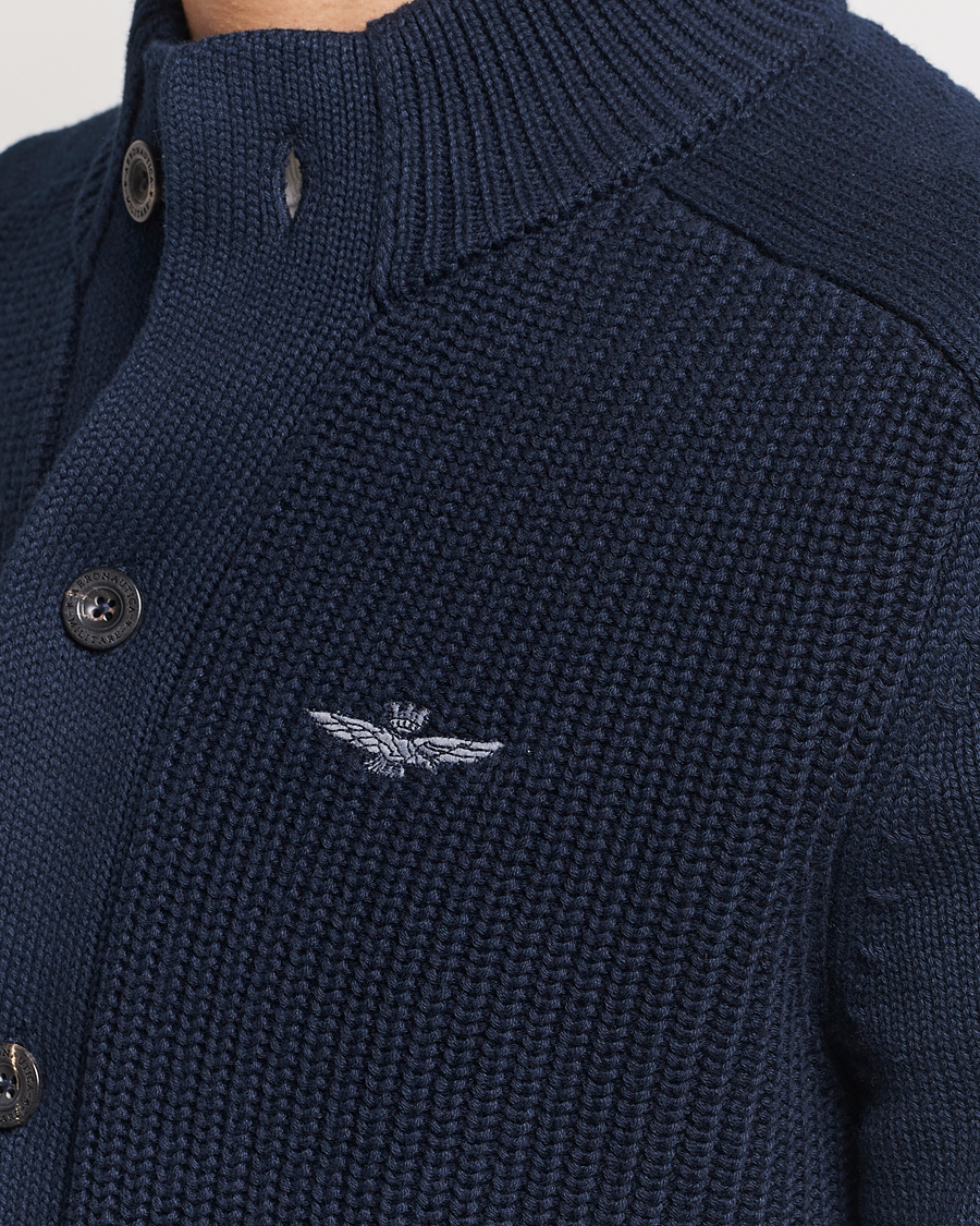 Herren | Pullover | Aeronautica Militare | Cotton Ribbed Knitted Cardigan Dark Blue