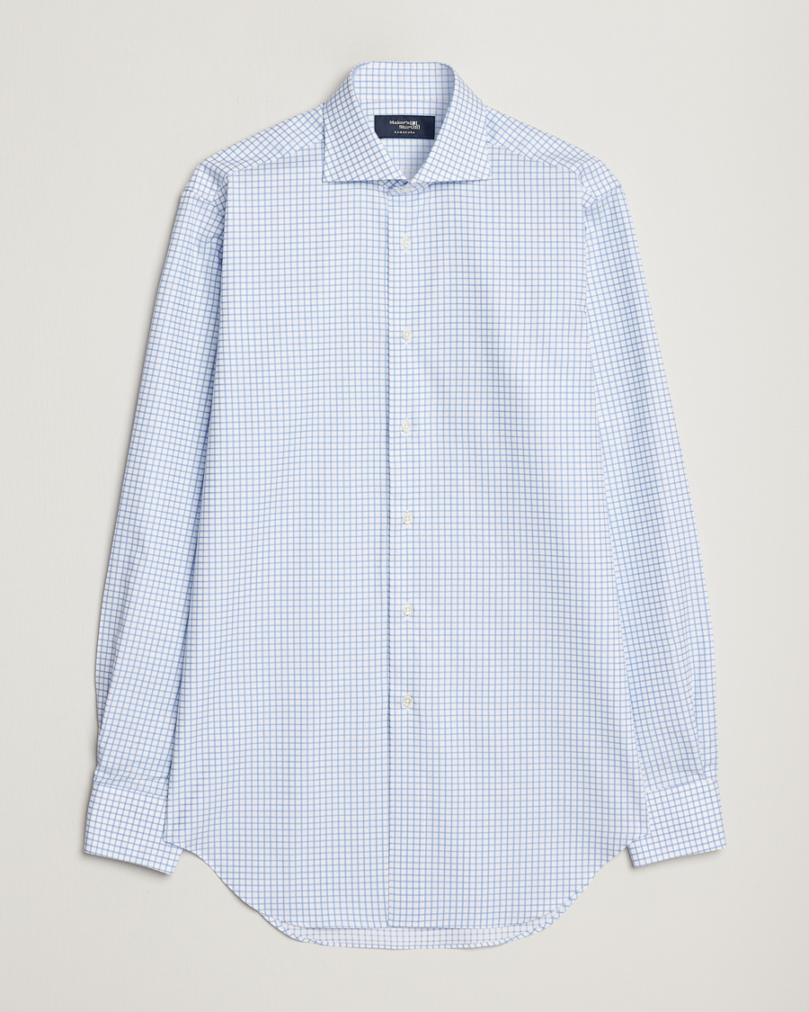 Herren | Hemden | Kamakura Shirts | Slim Fit Twill Spread Shirt Sky Blue Check