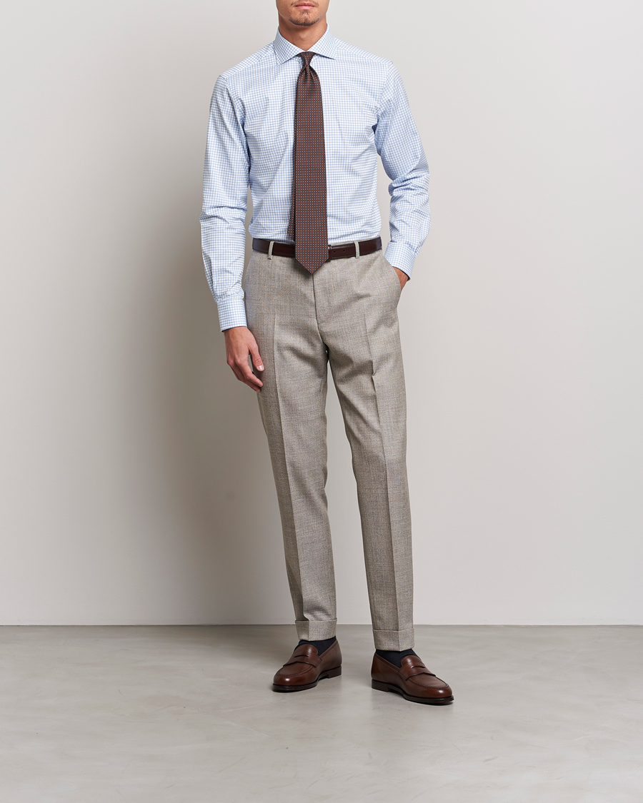 Herren | Hemden | Kamakura Shirts | Slim Fit Twill Spread Shirt Sky Blue Check